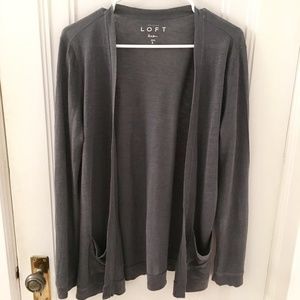 LOFT Grey Linen-blend Open-Front Loft Cardigan